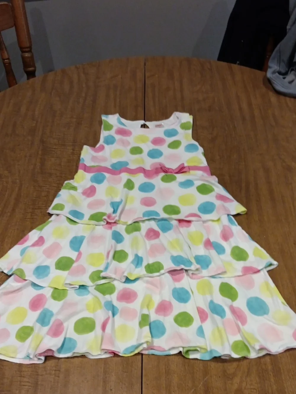 Gymboree White Tiered Dress with Pink, Blue, Yellow & Green Polka Dots